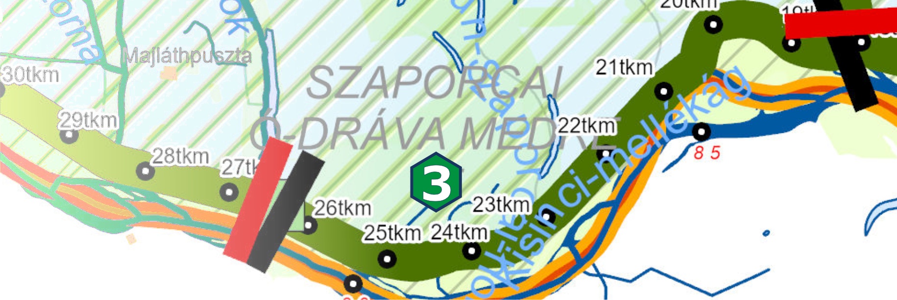 Dráva bal part 18+000 tkm - 26+409 tkm (Majláthpuszta gátőrház felhajtó)