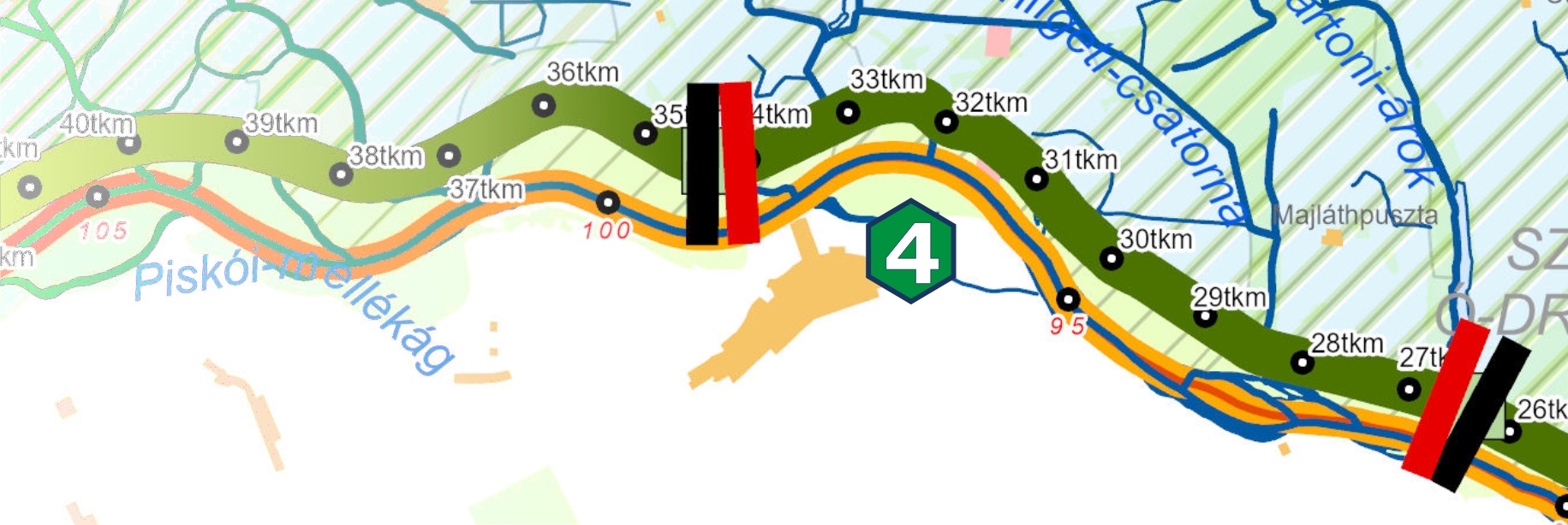 Dráva bal part 26+409 tkm (Majláthpuszta gátőrház felhajtó) - 34+292 tkm (Vejti gátőrház felhajtó)
