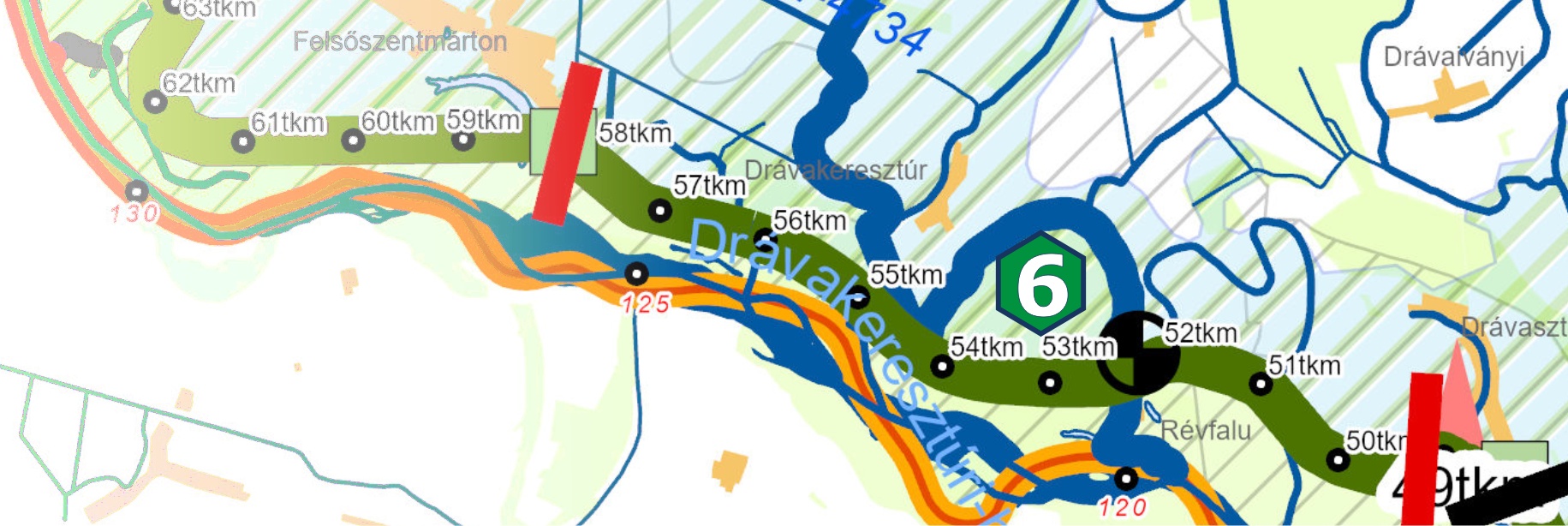 Dráva bal part 49+051 tkm (Temetői zsilip felhajtó) - 58+153 tkm (Felsőszentmárton gátőrház felhajtó)